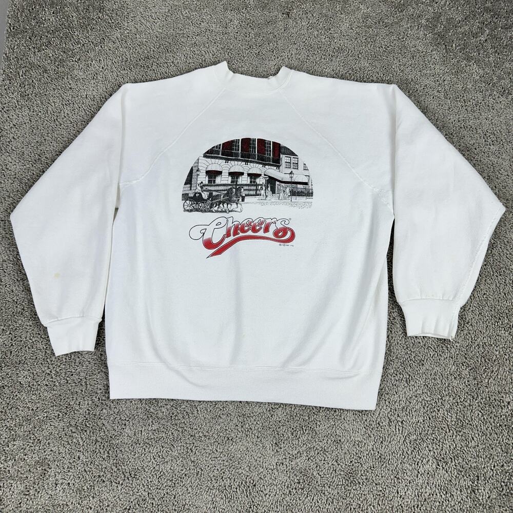 Vintage Cheers Sweatshirt Mens XL White Crewneck Made in USA TV Show 80s
